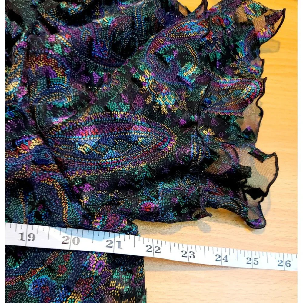 Vtg Cattiva Dress Sz M Midi Geometric Bow Layered Ruffle Chiffon Metallic Retro - Picture 8 of 12